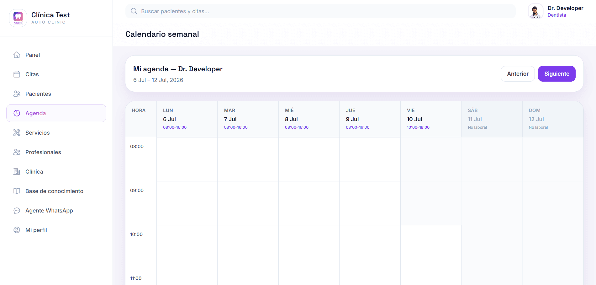 AutoClinic — Agenda semanal