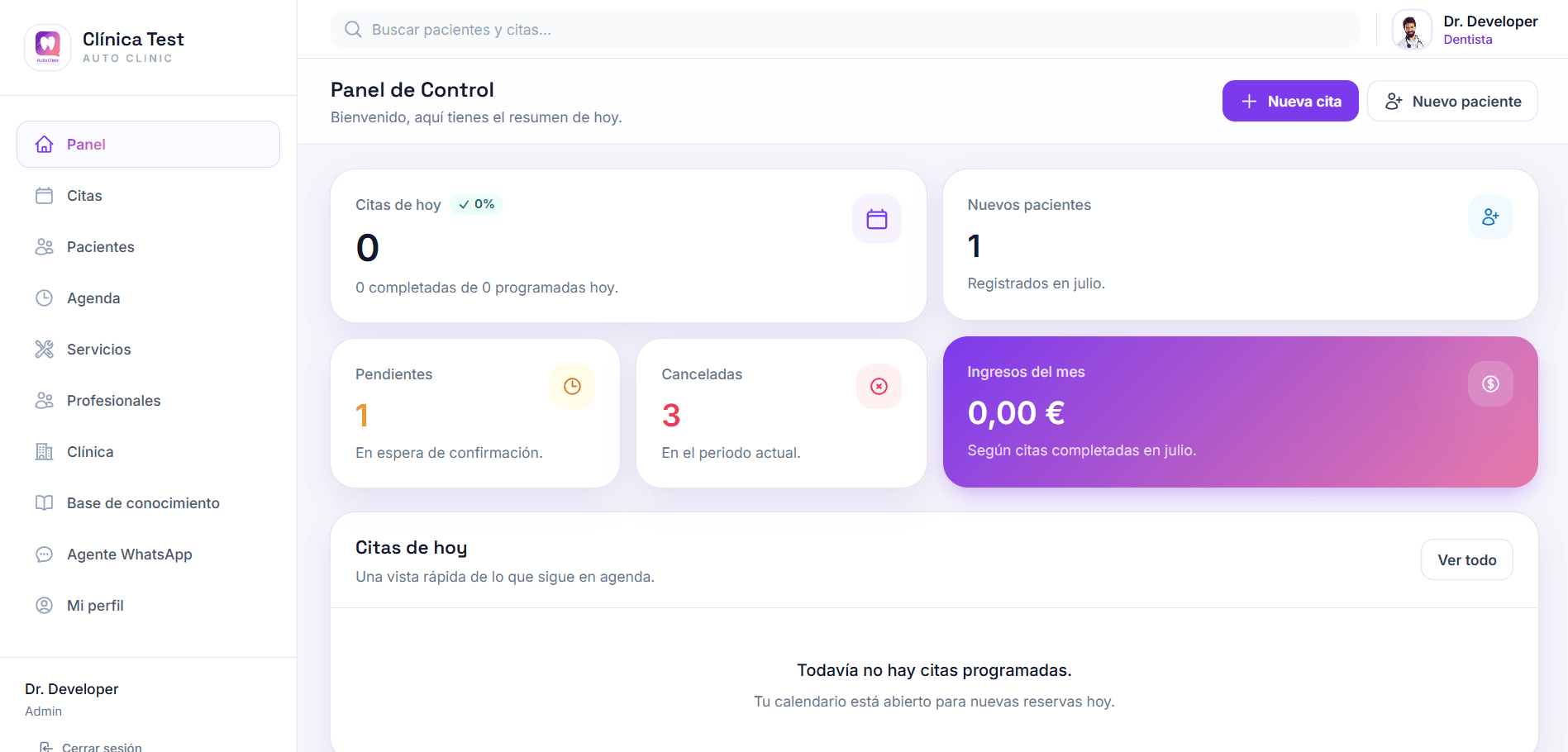 AutoClinic — Panel de control
